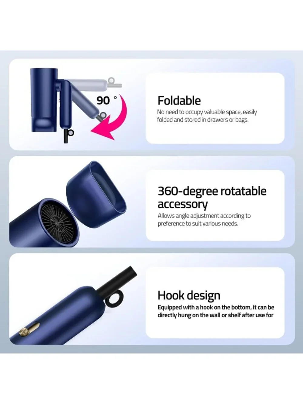 1500W Fast Drying Hair Dryer with Diffuser for Curly Hair, Compact & Portable